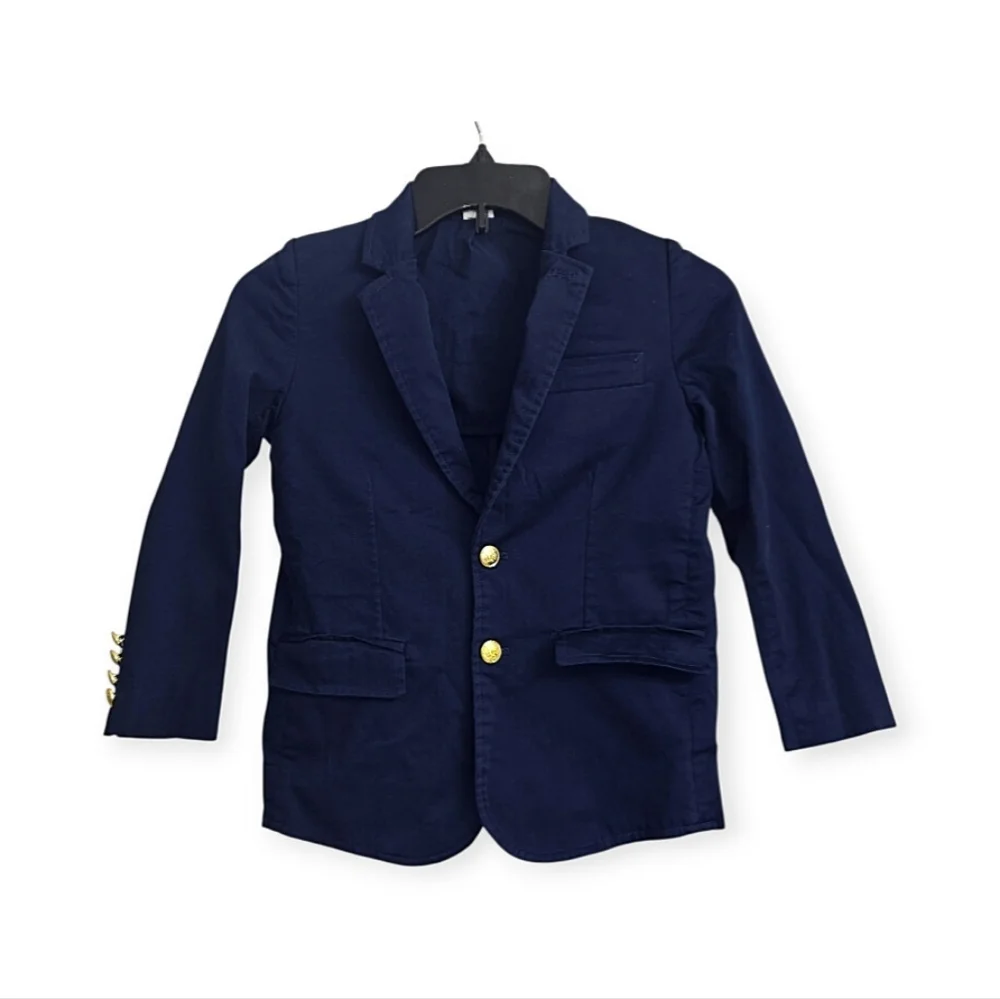 Egg New York Susan Lazar Navy Blue Gold Button Accent Classic Preppy Suit Jacket